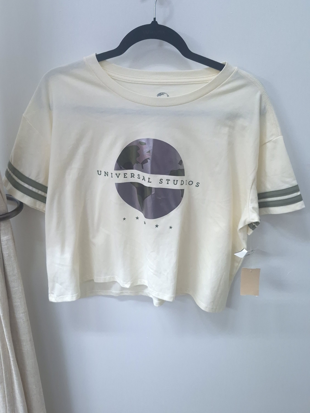 Universal Cropped Tee - Cream with Olive Graphic